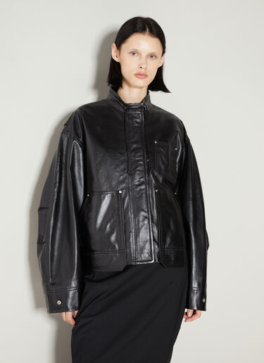 Helmut Lang Band Collar Leather Jacket Black hlm0253002