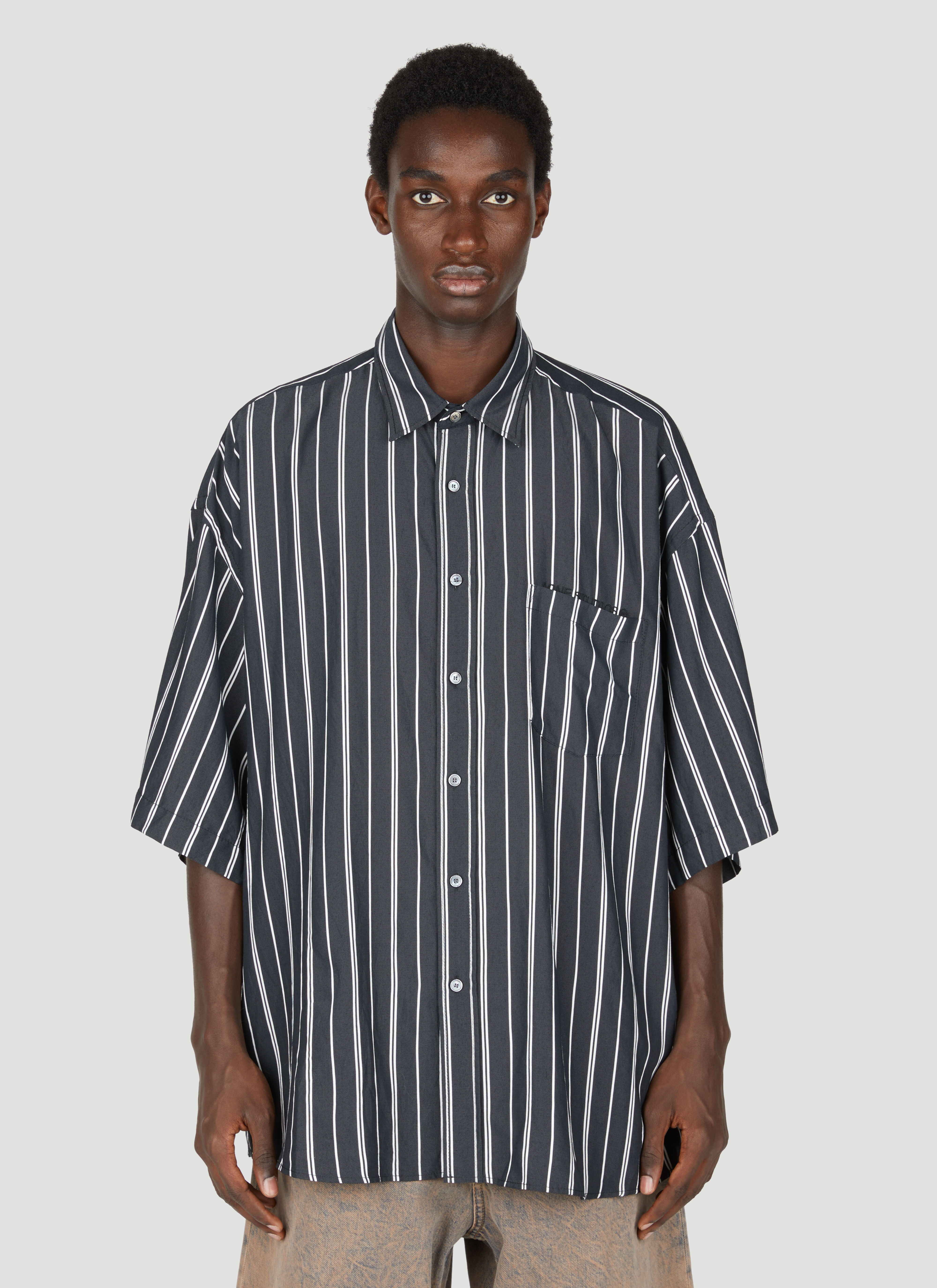Acne Studios Men s Stripe Short Sleeve Shirt in Black LN CC