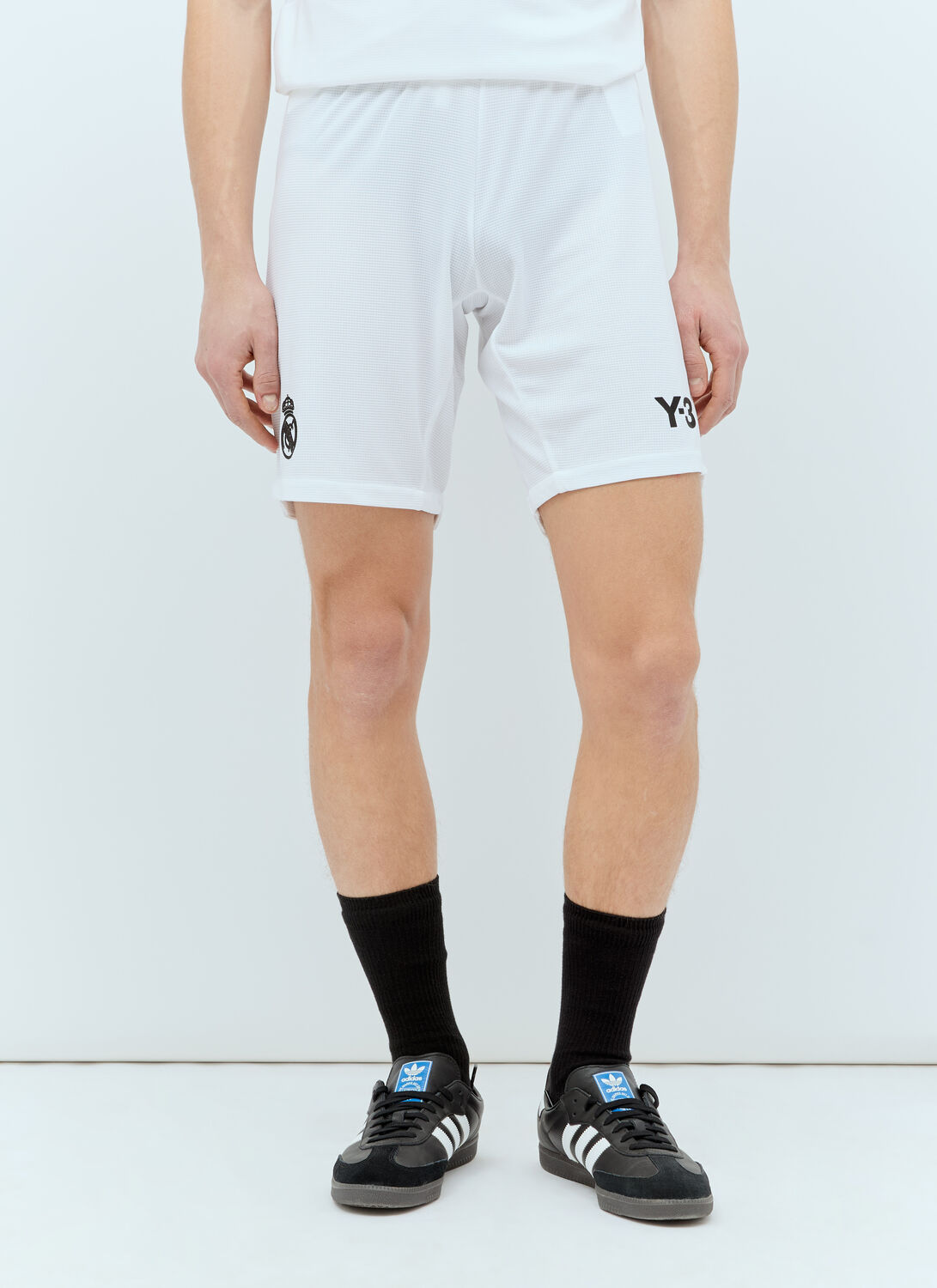 Shop Real Madrid X Adidas Y-3 Logo Print Drawstring Shorts In White