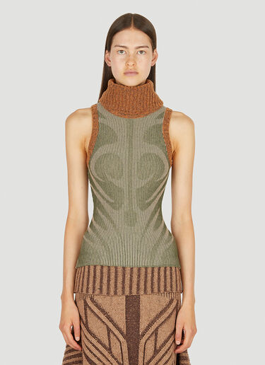 Paolina Russo Illusion Knit Sleeveless Sweater Khaki plr0250007