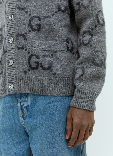 Gucci GG Intarsia Wool-Blend Cardigan Grey guc0155027