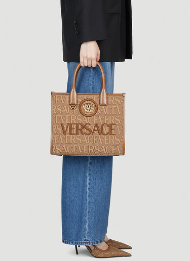 Versace Allover Small Tote Bag Brown vrs0253051