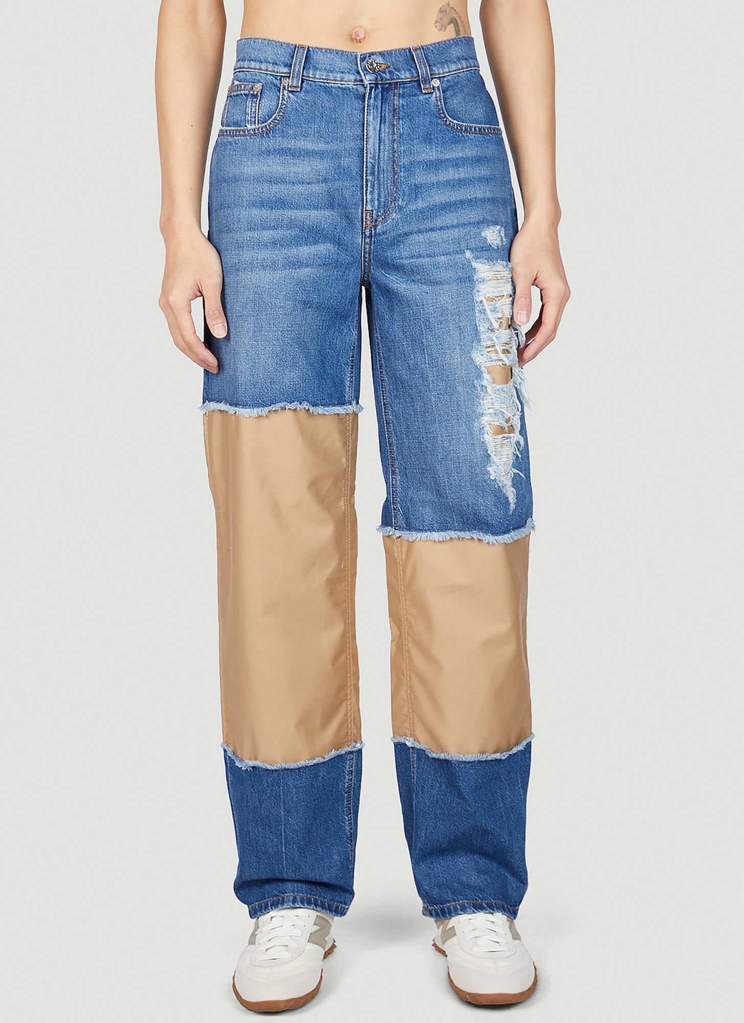 Shop Jw Anderson Distressed Patches Jeans In Blue