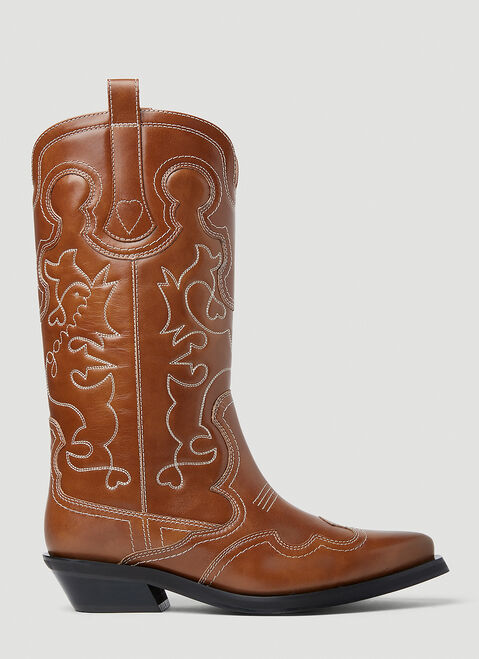GANNI Embroidered Western Boots Beige gan0254009