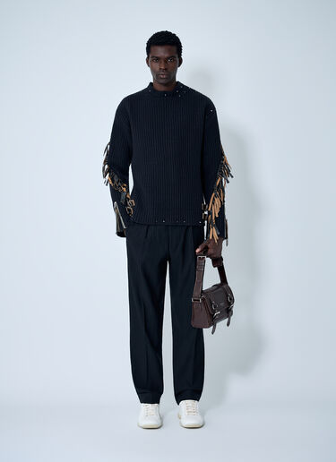 Leather Embellished Wool Sweater Prada Leather Embellished Wool Sweater Black pra0162009