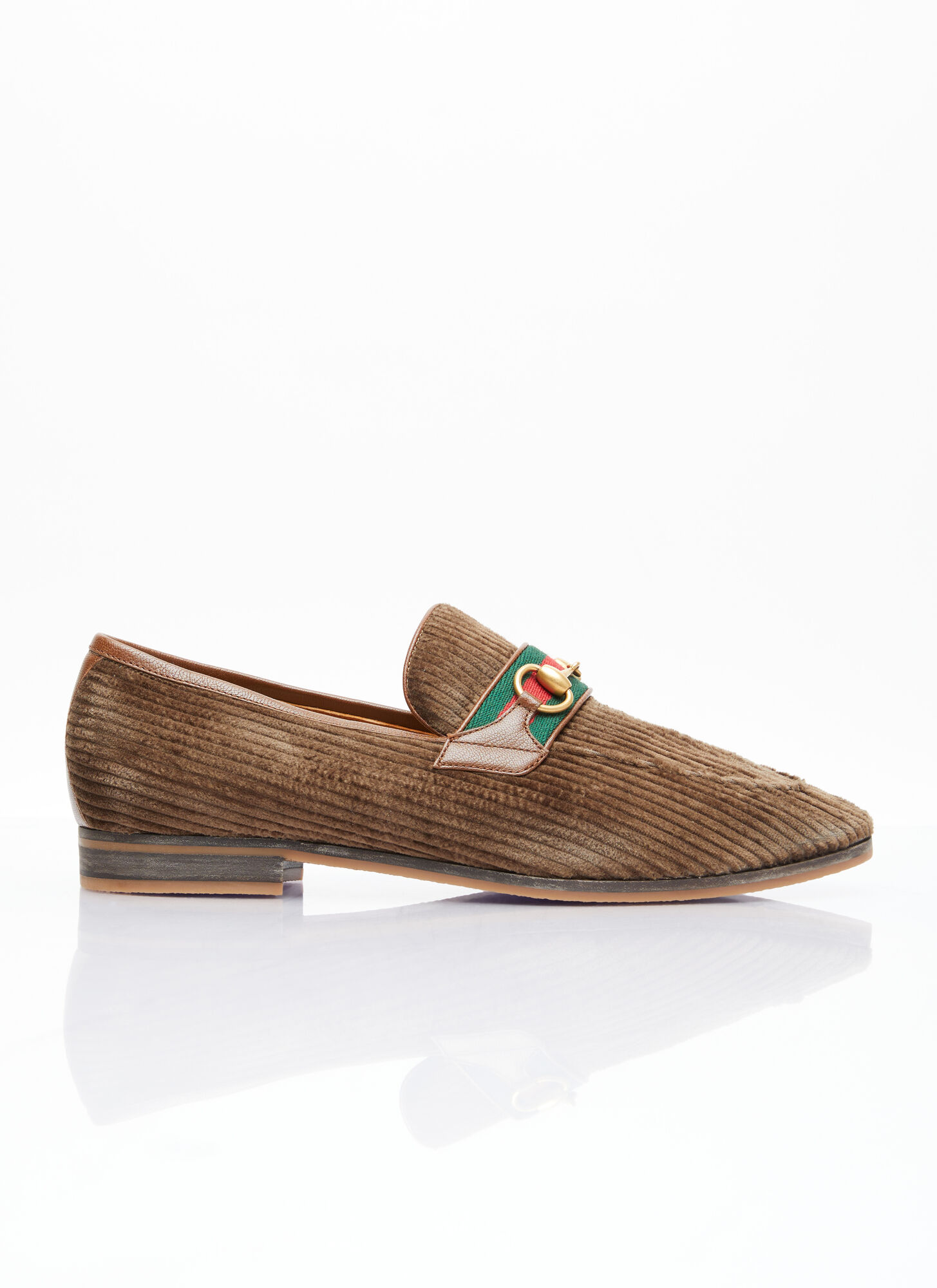 Shop Gucci Horsebit Corduroy Loafers In Brown