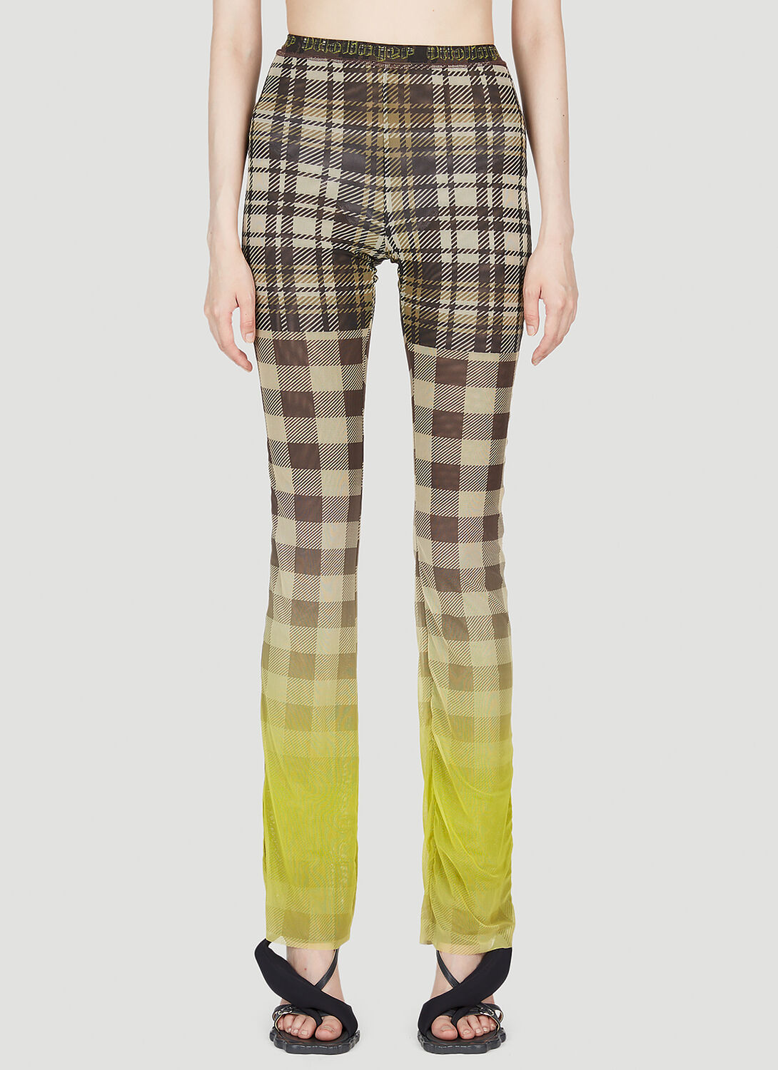 Ottolinger Mesh Plaid Trousers In Yellow