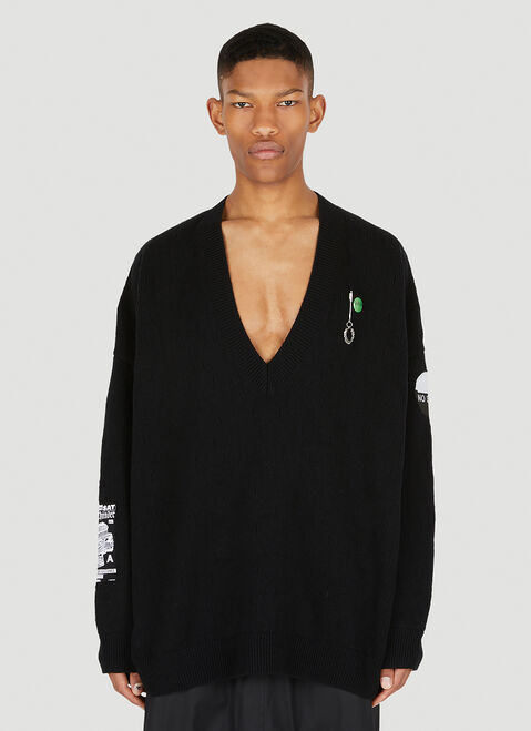 Raf Simons x Fred Perry Patch V-Neck Sweater Black rsf0152009