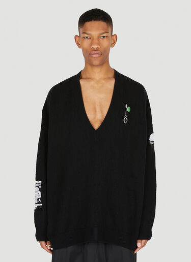 Raf Simons x Fred Perry Patch V-Neck Sweater Black rsf0147005