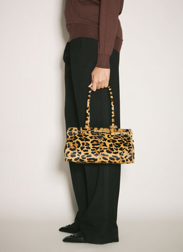 Prada Leopard Print Medium Leather Handbag Beige pra0259007