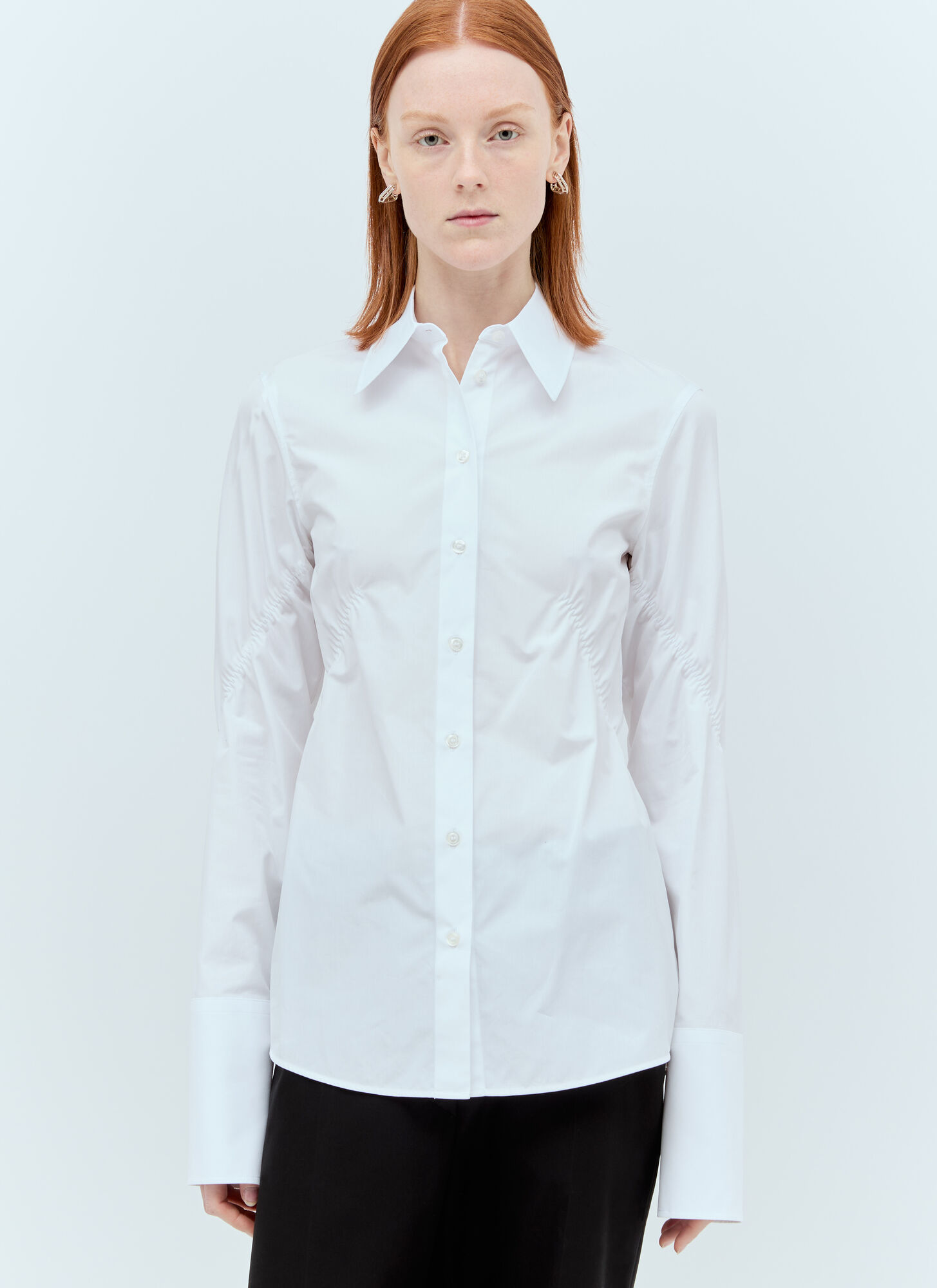 Shop Sportmax Ruched Poplin Shirt In White