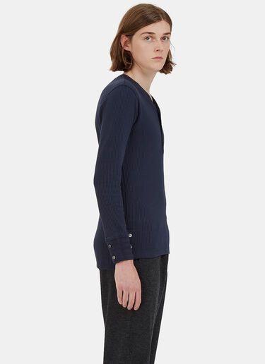 Thom Browne Ribbed Knit Henley Sweater Navy thb0125016
