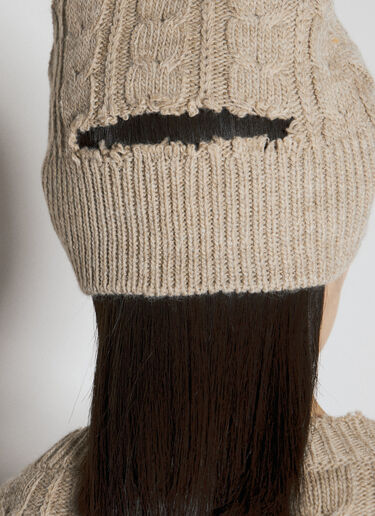 MM6 Maison Margiela Cable-Knit Beanie Hat Beige mmm0254026