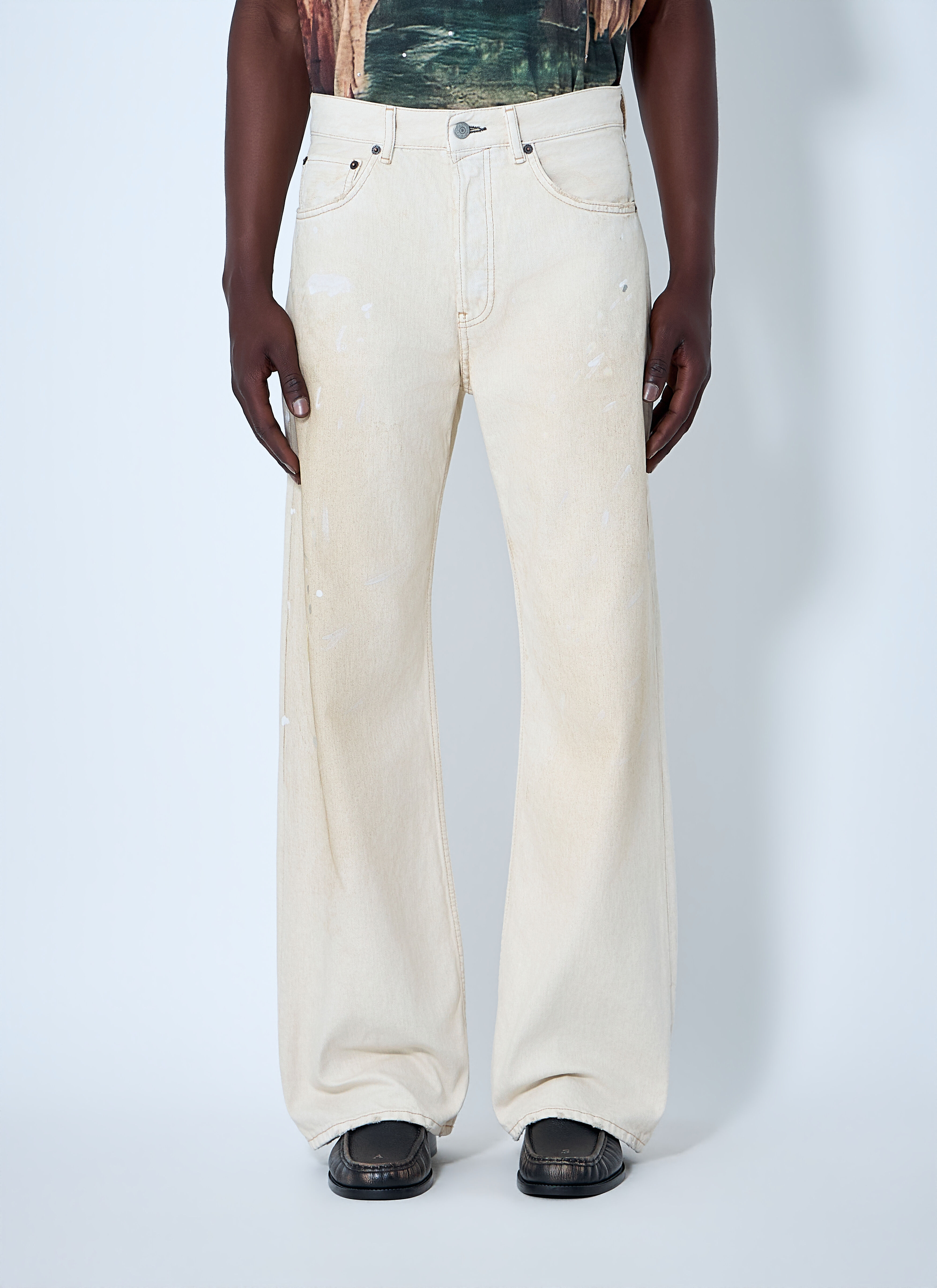 Acne Studios Men's' Paint-Splatter Wide-Leg Denim Jeans in White