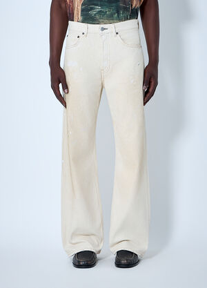 Acne Studios Paint-Splatter Wide-Leg Denim Jeans White acn0164023