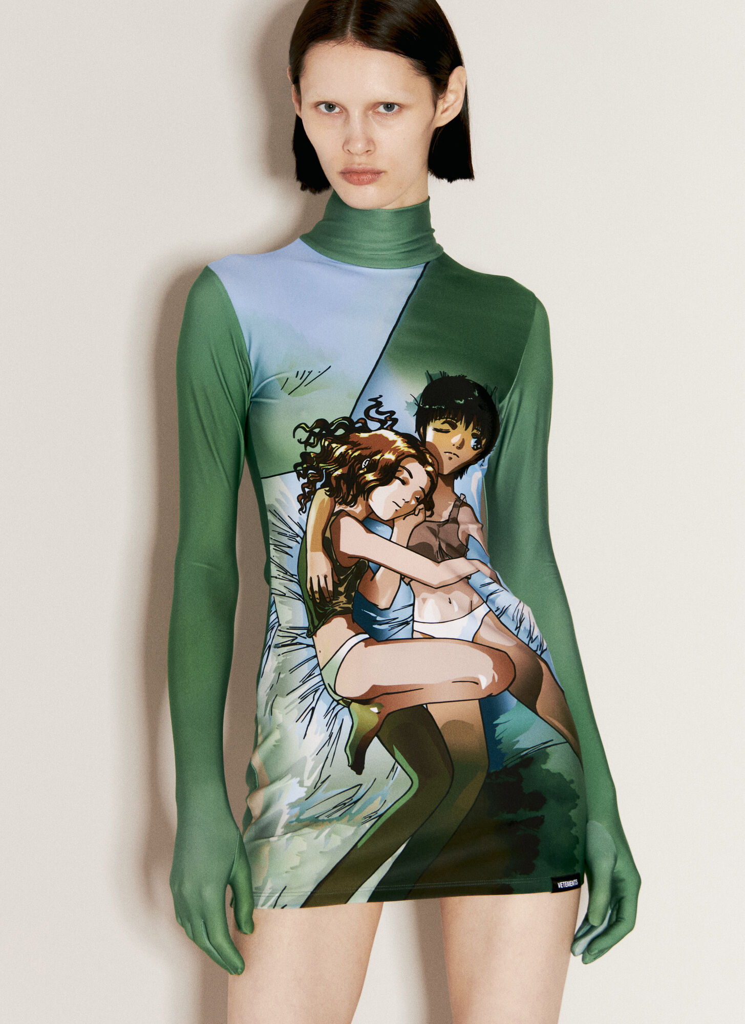 Shop Vetements Anime Mini Dress In Green