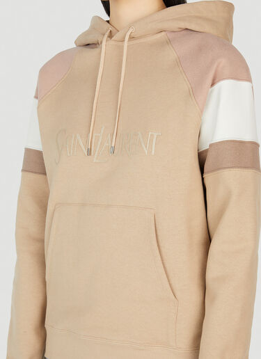 Saint Laurent Logo Embroidered Hooded Sweatshirt Beige sla0251056