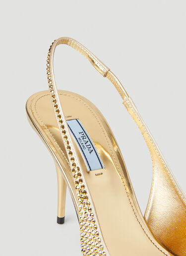 Prada Crystal Embellished Slingback Heels Gold pra0251013