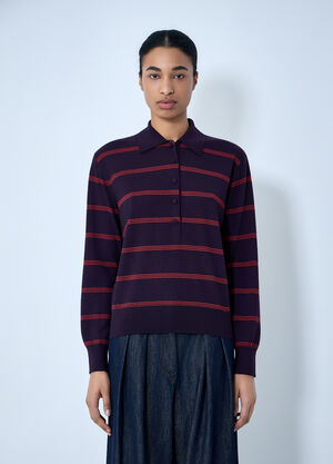 Dries Van Noten Striped Knit Polo Sweater Purple dvn0263013