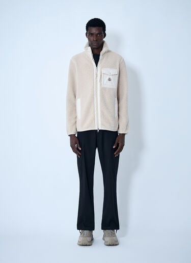 Moncler Teddy Fleece Zip-Up Sweatshirt Beige mon0162032