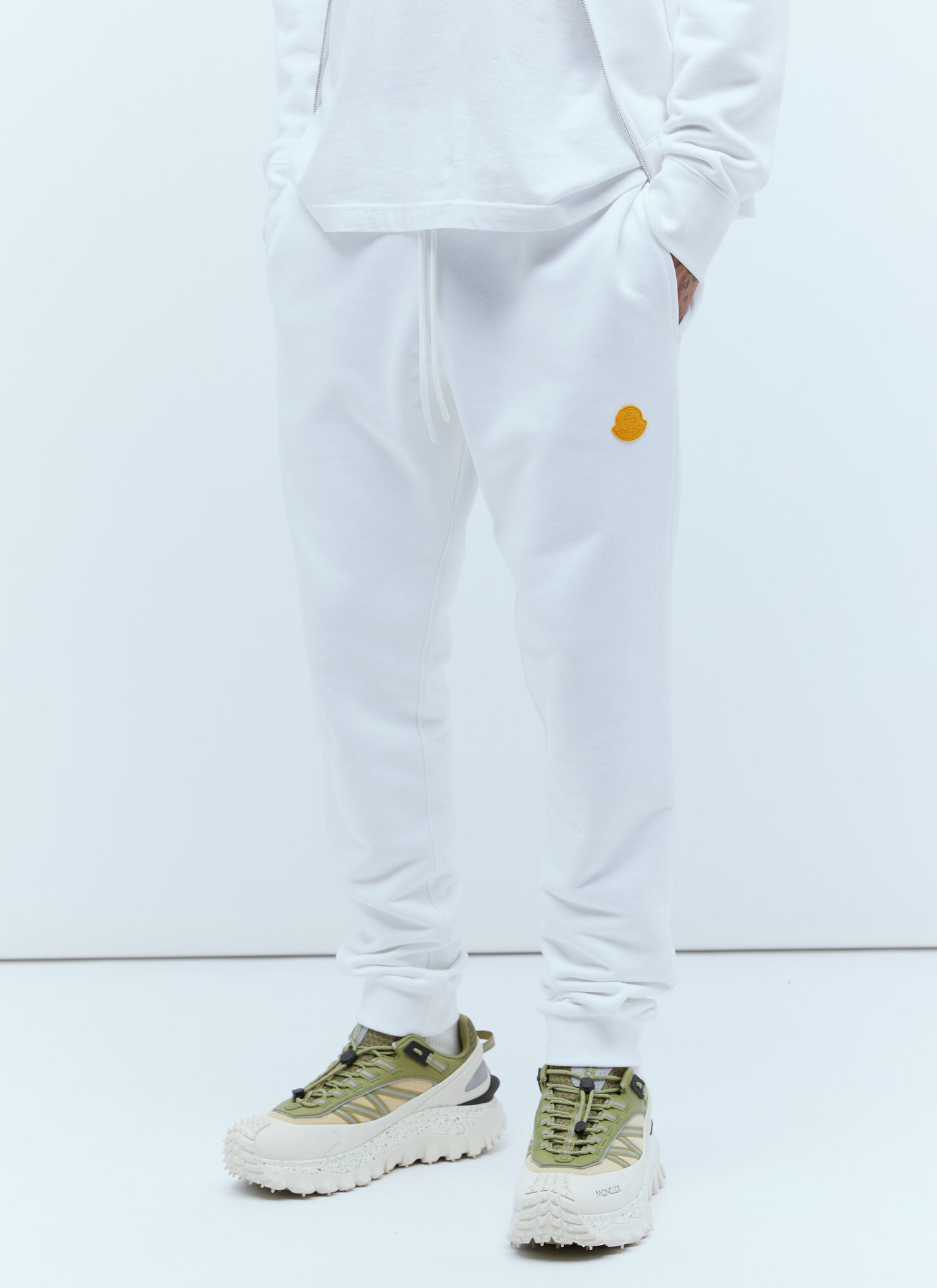 Shop Moncler Logo Patch Track Pants In White