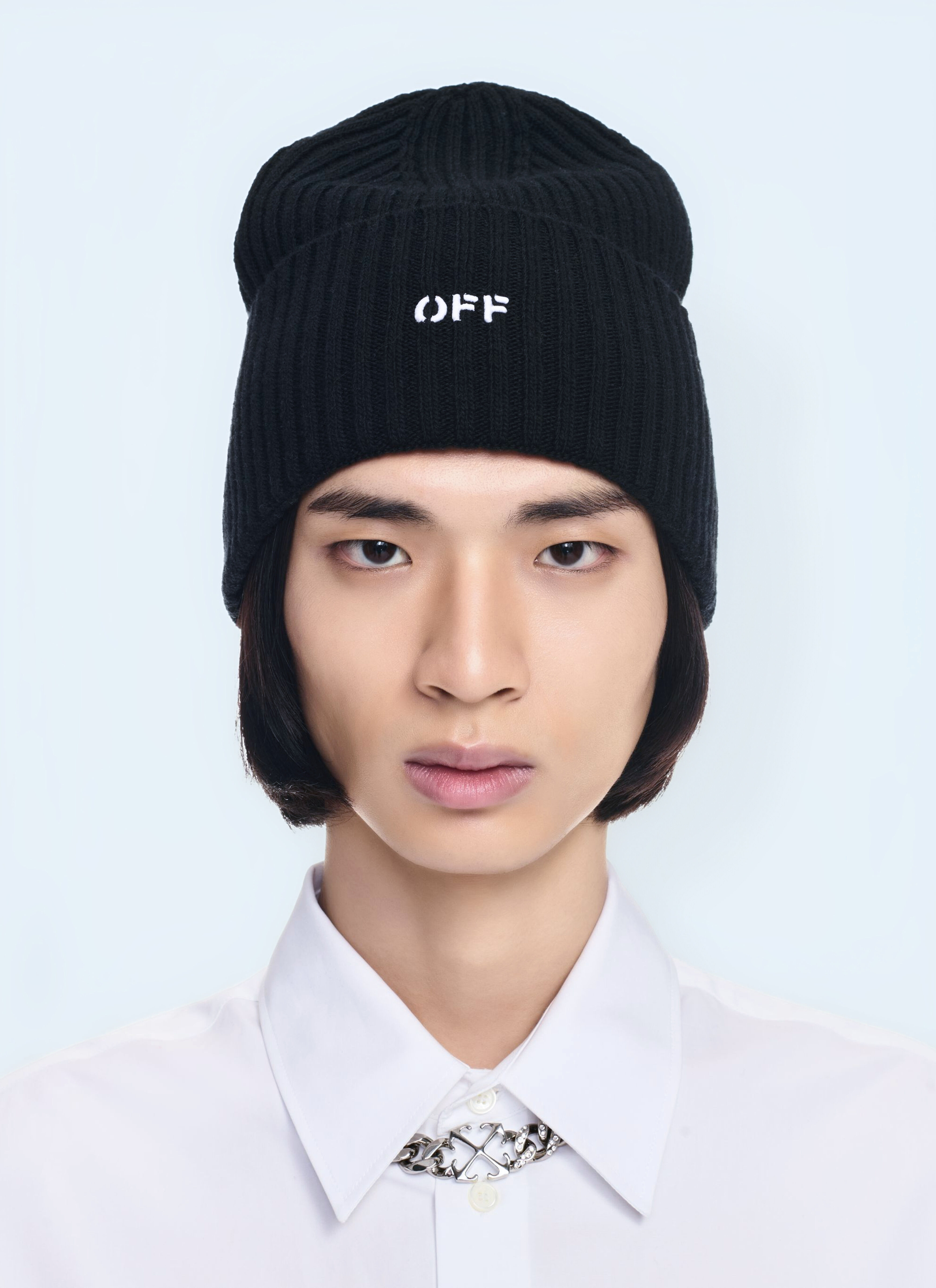 Off-White Men's' Offstamp Loose Knit Beanie Hat in Black
