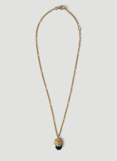 Gucci Lionhead Crystal Charm Necklace Gold guc0247173