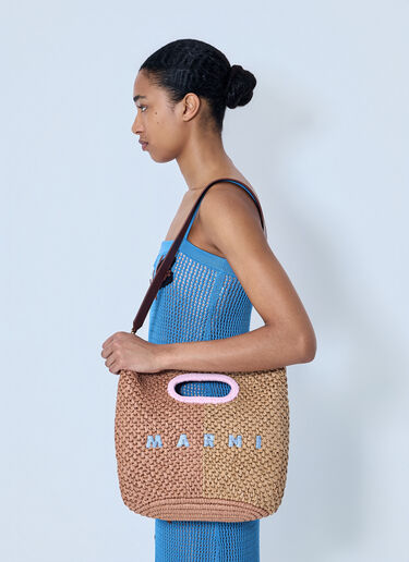 Marni 带有徽标细节的编织托特包 米色 mni0264008