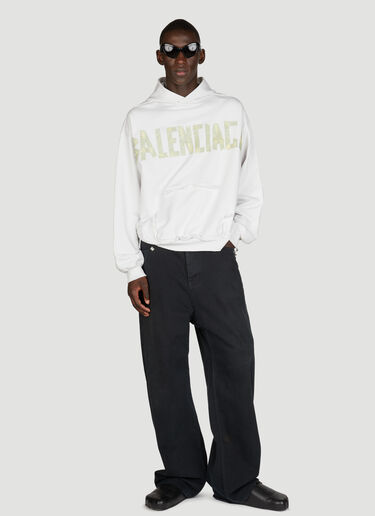 Balenciaga Distressed Logo Print Hooded Sweatshirt White bal0155015