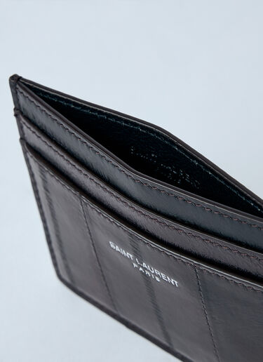 Saint Laurent 로고 프린트 가죽 카드홀더 브라운 sla0158030