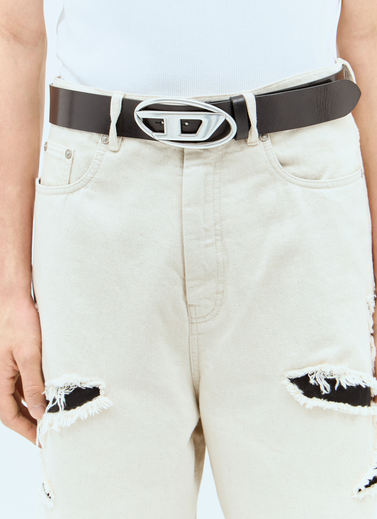 Diesel Oval D Logo Belt In Silver