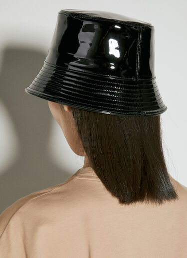Prada Logo Plaque Patent Leather Bucket Hat Black pra0255011