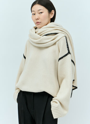 TOTEME Embroidered Wool Cashmere Scarf Beige tot0255052