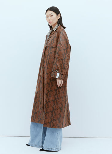 Rokh Double Layer Faux Snakeskin Embossed Coat Brown rok0254009