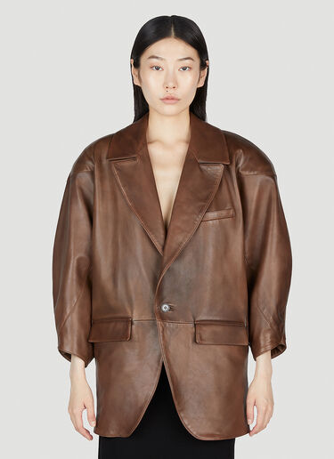 Saint Laurent Oversized Leather Blazer Brown sla0253039