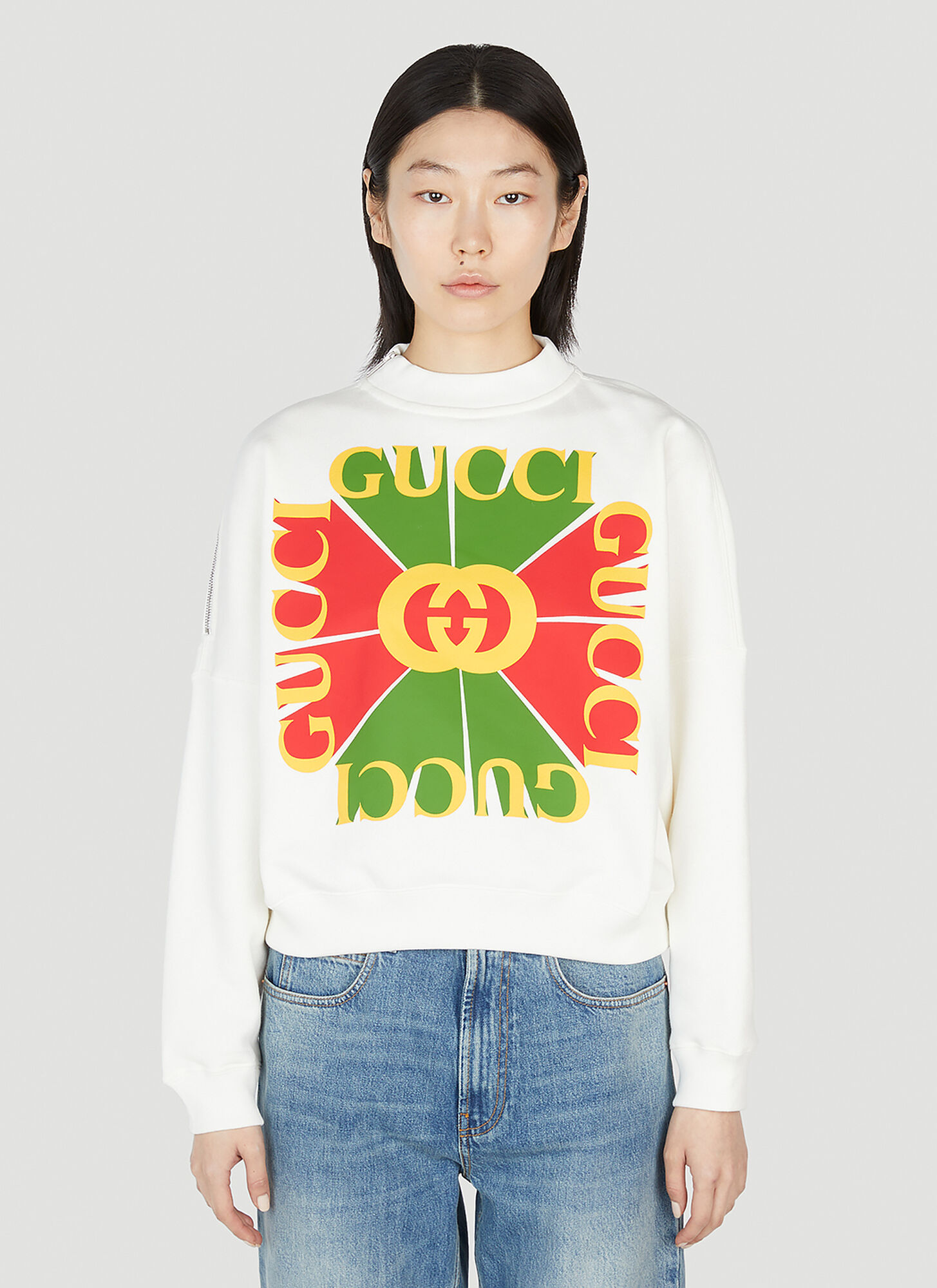 Gucci Logo Printed Mockneck Cotton Sweatshirt