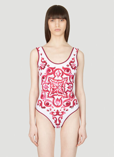Dolce & Gabbana Majolica Racing Swimsuit Pink dol0253018