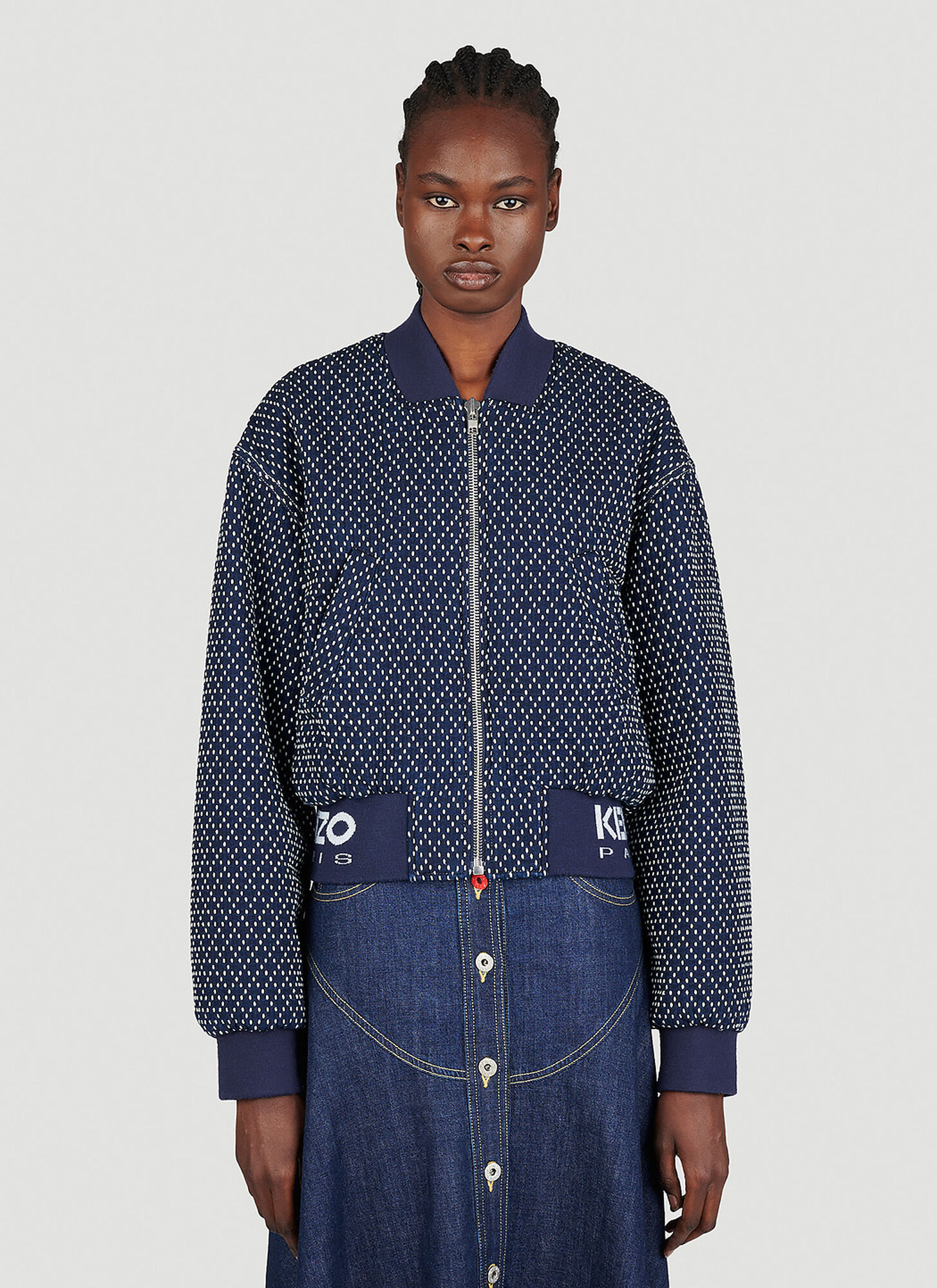 Kenzo Sashiko Stitch Embroidered Bomber Jacket In Blue