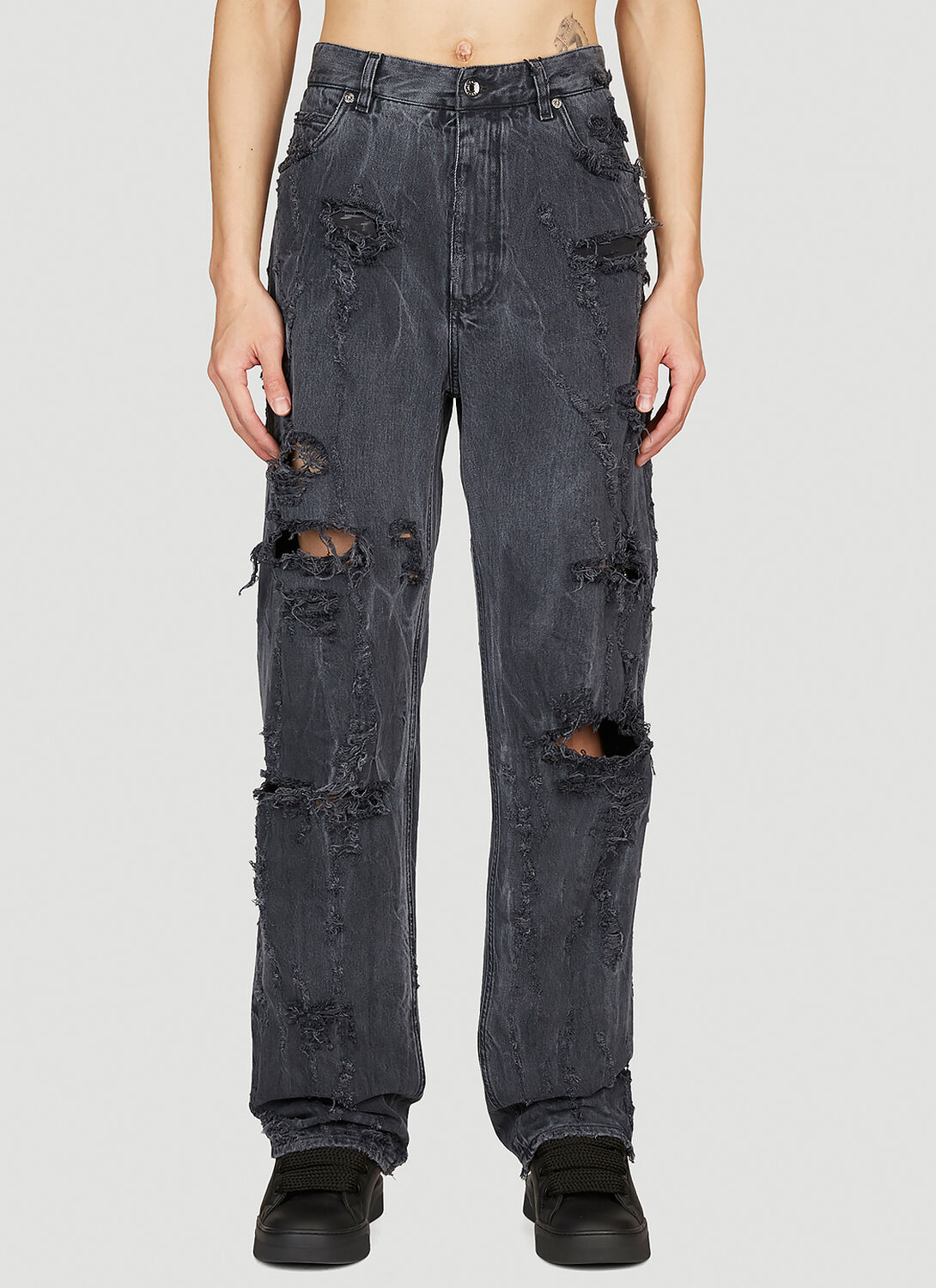 Dolce & Gabbana Logo-plaque Distressed Jeans In Black