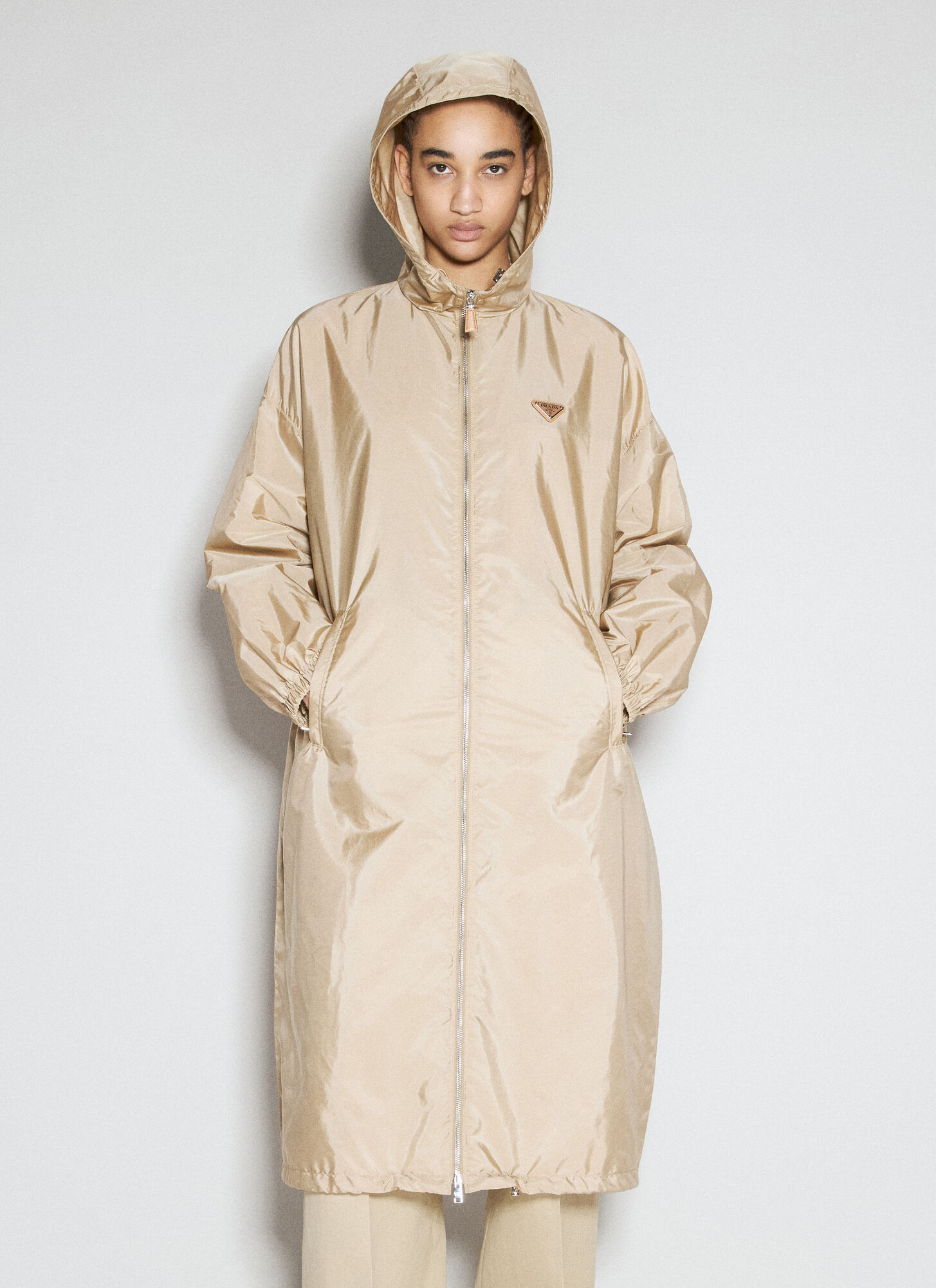 Shop Prada Light Re-nylon Raincoat In Beige