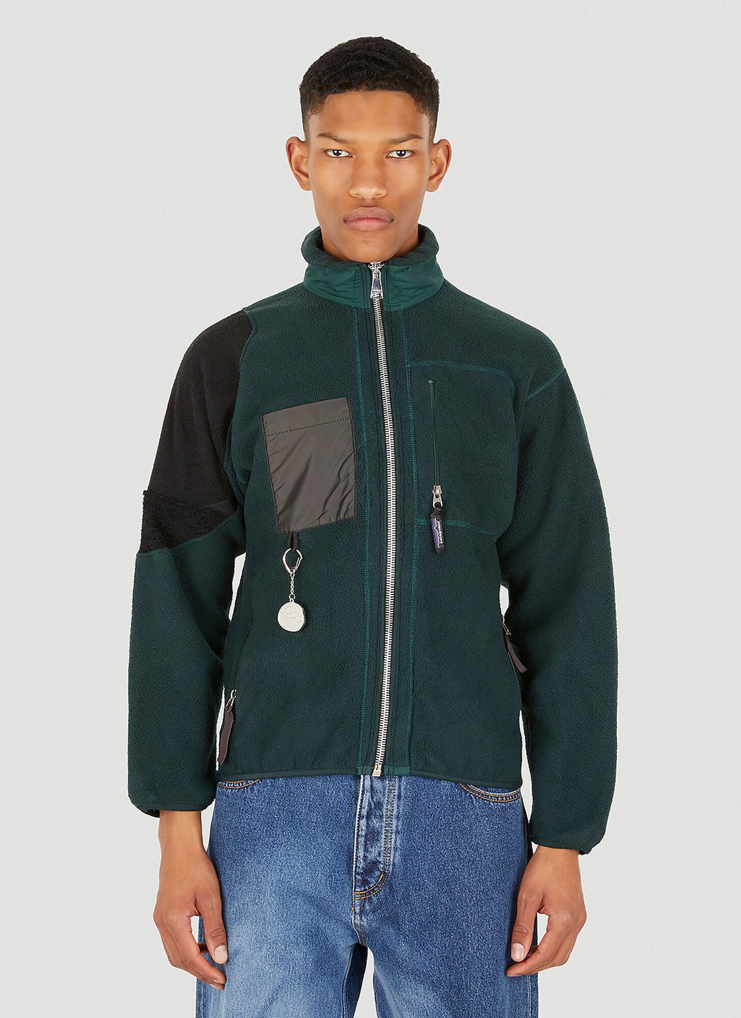 (d)ivision Fleece-weave Panelled Jacket In Green
