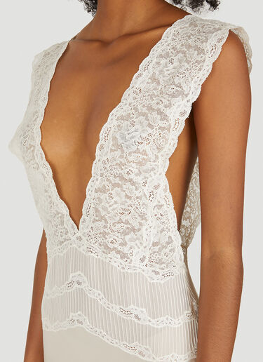 Saint Laurent Plunging Lace Dress White sla0249015