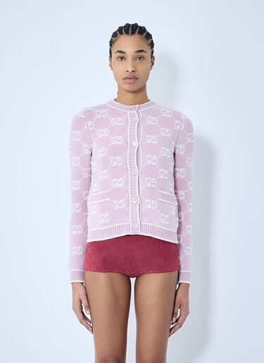 Gucci GG Wool Bouclé Jacquard Cardigan Pink guc0259011