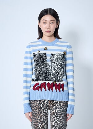 GANNI Striped Graphic Sweater Blue gan0259092