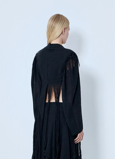LN-CC® - Yohji Yamamoto: Frayed Hem Blazer - Black Yohji Yamamoto Frayed Hem Blazer Black yoy0264004