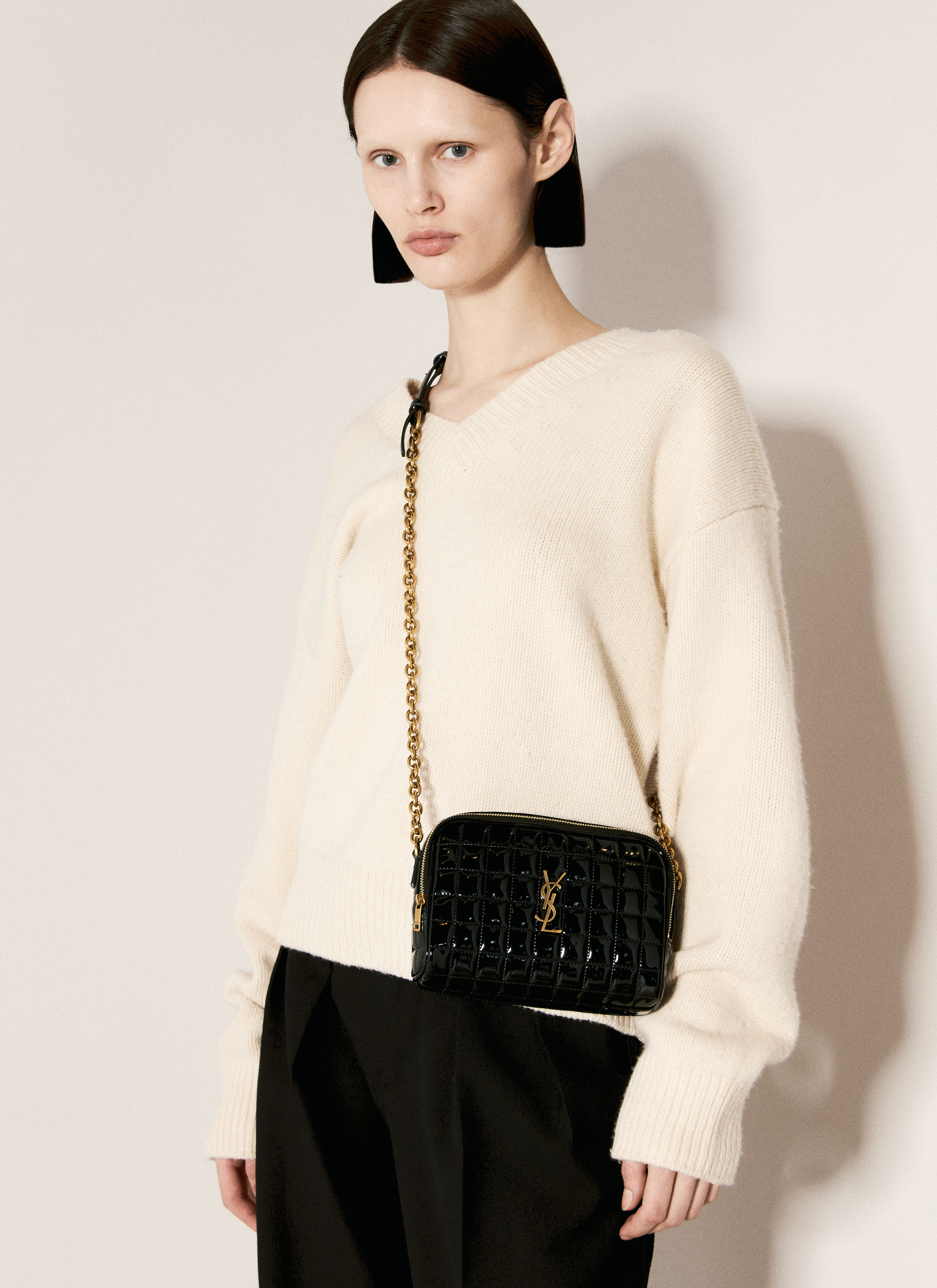 Saint Laurent Women s Cassandre Matelasse Carre Mini Camera Bag in Black LN CC