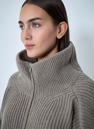 Ribbed Zip-Up Cardigan MM6 Maison Margiela Ribbed Zip-Up Cardigan Beige mmm0262002