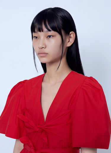 LN-CC® - GANNI: Cotton Poplin Bow Blouse - Red GANNI Cotton Poplin Bow Blouse Red gan0265040