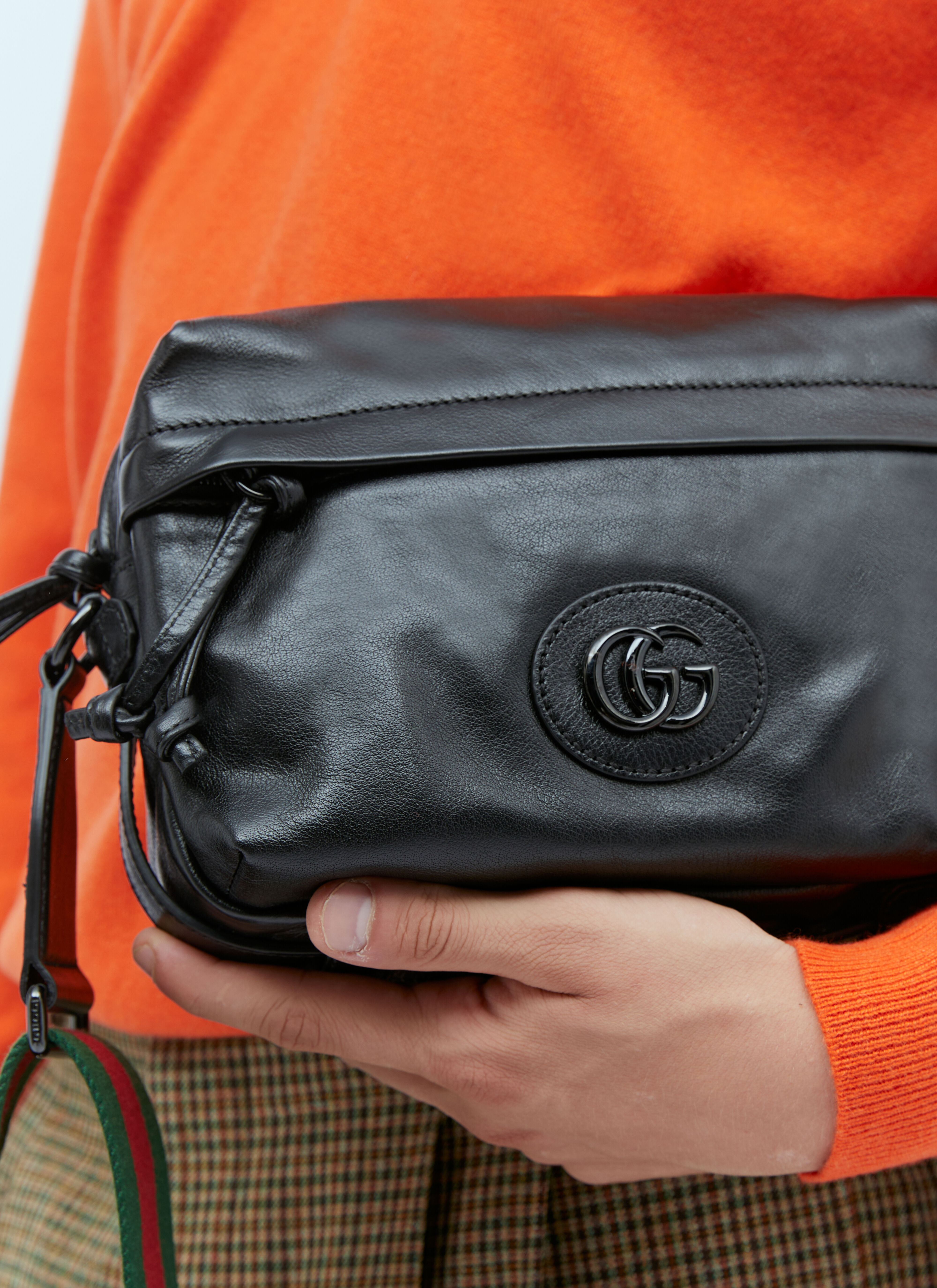 Gucci Men s Tonal Double G Shoulder Bag in Black LN CC