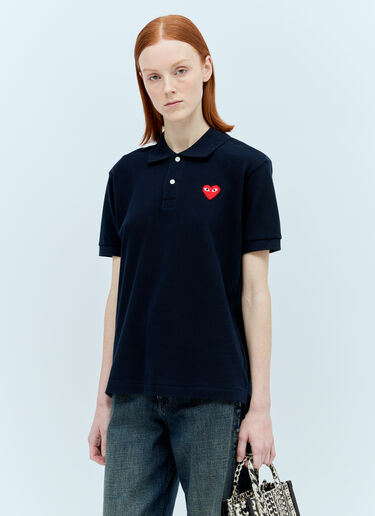 Comme Des Garçons PLAY 로고 패치 폴로 셔츠 블루 cpl0355005